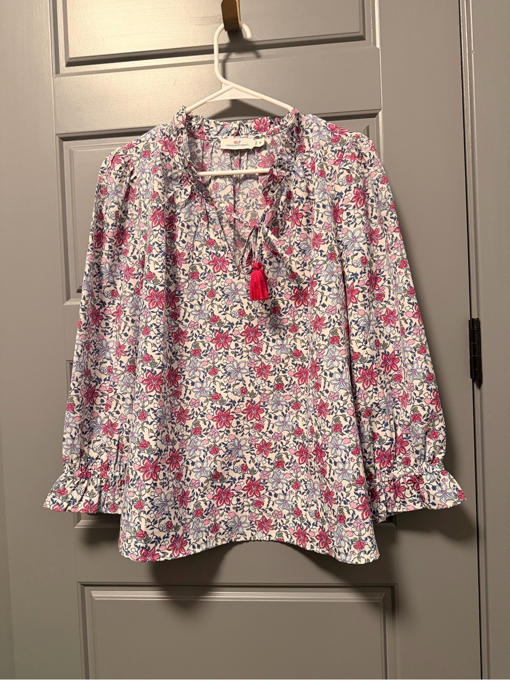 Vineyard Vines Floral Peasant Tassel Tie Blouse MEDIUM